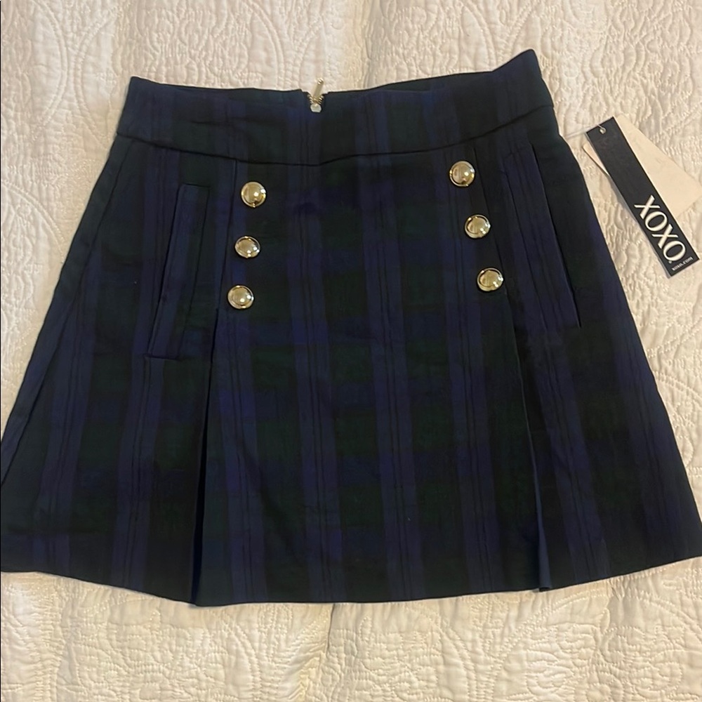 XOXO Women's Plaid Skirt - Black and Blue